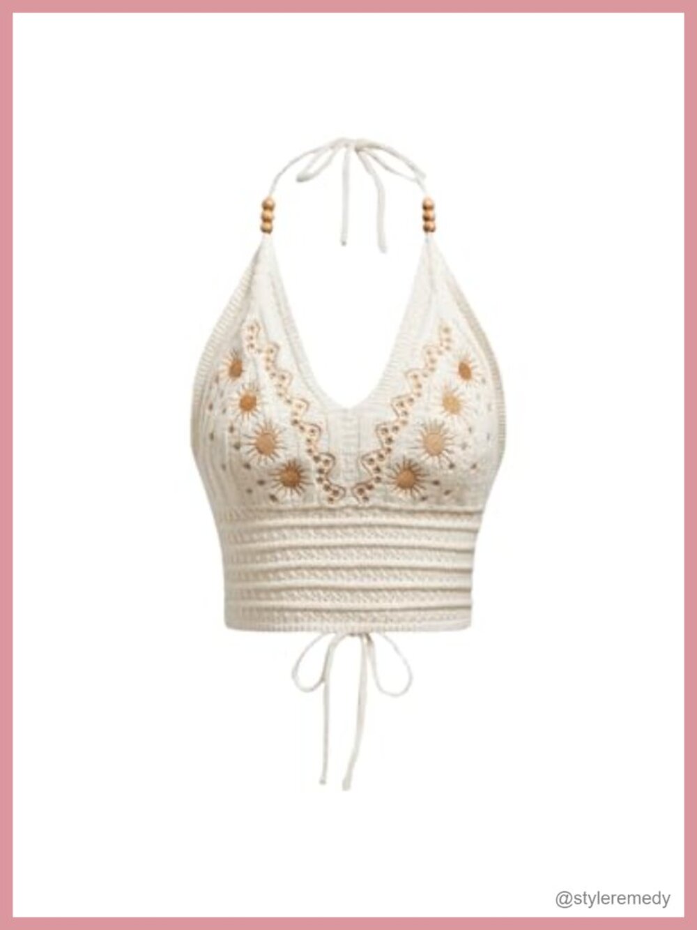 Boho Crochet Halter Crop Top Embroidered Backless Tie Back Summer Tank